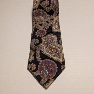 Christian Dior Monsieur Gold, Black and Burgandy 100% Silk Tie